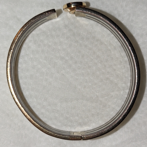 Henri Bendel Hinged Cuff Bracelet White Enamel and Gold EUC - Picture 3 of 10
